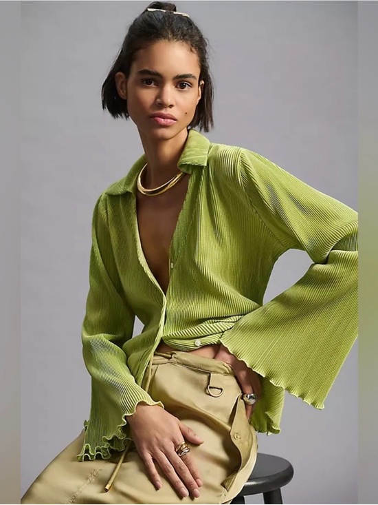 Anthropologie Tops - dolan Ribbed Button-Front Blouse with Lettuce Hem
